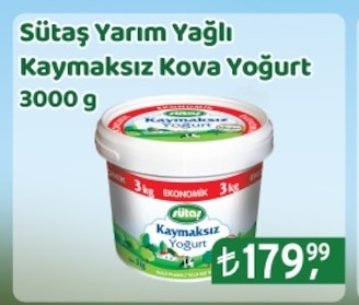 Sütaş Yarım Yağlı Kaymaksız Kova Yoğurt 3000 G