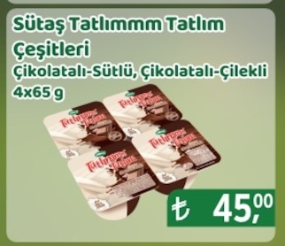 Sütaş Tatlımmm Tatlım Çeşitleri Çikolatalı-Sütlü, Çikolatalı-Çilekli 4X65 G