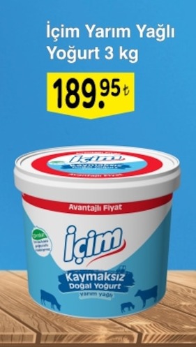 İçim Yoğurt Yarım Yağlı 3 Kg