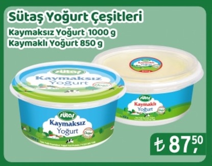 Sütaş Yoğurt Çeşitleri Kaymaksız Yoğurt 1000G Kaymaklı Yoğurt 850G
