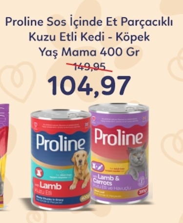 Proline Sos İçinde Et Parçacıklı Kuzu Etli Kedi - Köpek Yaş Mama 400 Gr