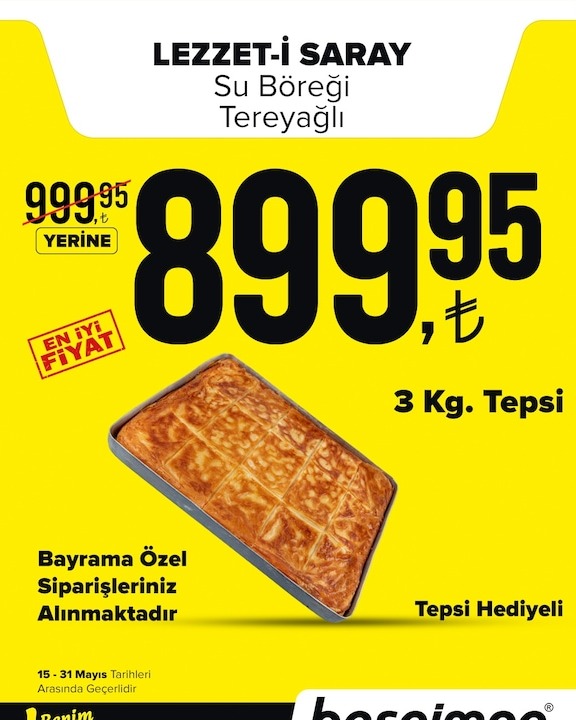 Lezzet-I Saray Su Böreği Tereyağlı 3 Kg Tepsi