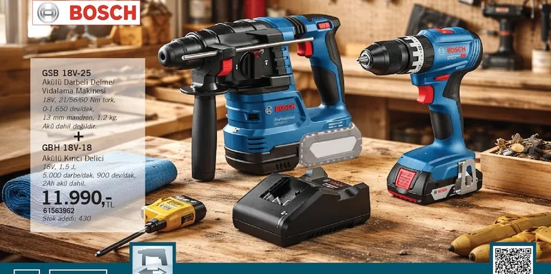 Gsb 18V-25 Akülü Darbeli Delmeli Vidalama Makinesi 18V, 21/56/60 Nm Tork
+
Gbh 18V-18 Akülü Kırıcı Delici