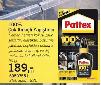 Pattex 100% Çok Amaçlı Yapıştırıcı 50 Gr
