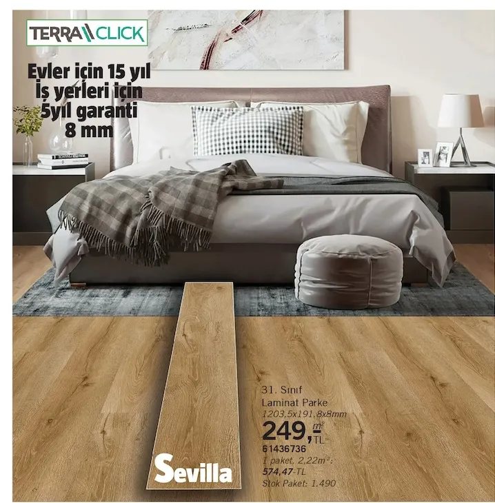 31. Sınıf Laminat Parke 1203,5X191,8X8Mm