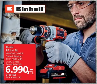 Einhell Te-Cd 18 Li-I Bl Kömürsüz Akülü Darbeli Matkap 18 V, 2000 Mah, Li-Ion, 2 Vites, 2Ah Akü Dahildir