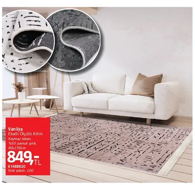 Vanilya Ebatlı Ölçülü Kilim 80X150Cm