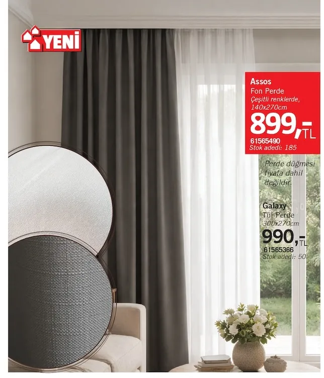 Assos Fon Perde Çeşitli Renklerde, 140X270Cm