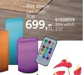 Alev Efektli Led Mum Rgb