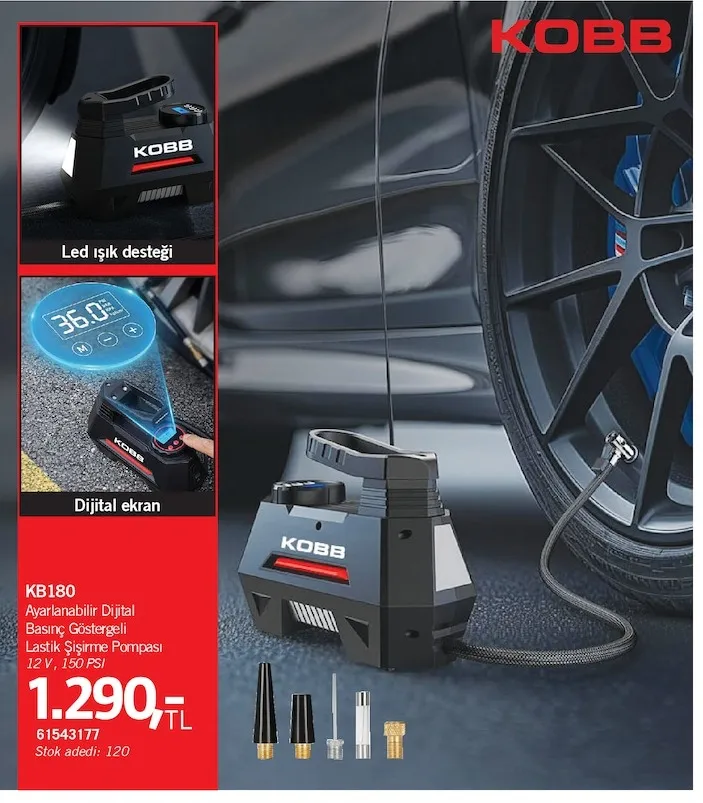 Kobb Kb180 Ayarlanabilir Dijital Basınç Göstergeli Lastik Şişirme Pompası 12 V, 150 Psi