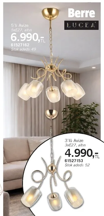 Berre 5'Li Avize 5Xe27, Altın