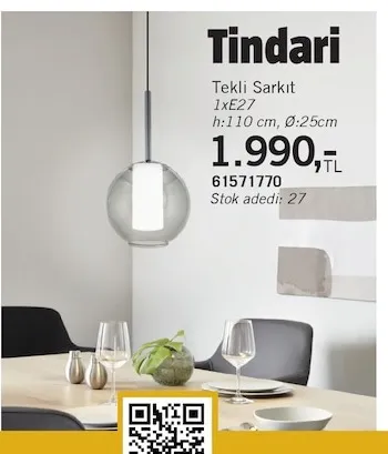 Tindari Tekli Sarkıt 1Xe27 H:110 Cm, Ø:25Cm