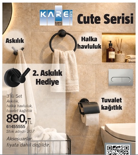 3'Lü Set Askılık, Halka Havluluk, Tuvalet Kağıtlık