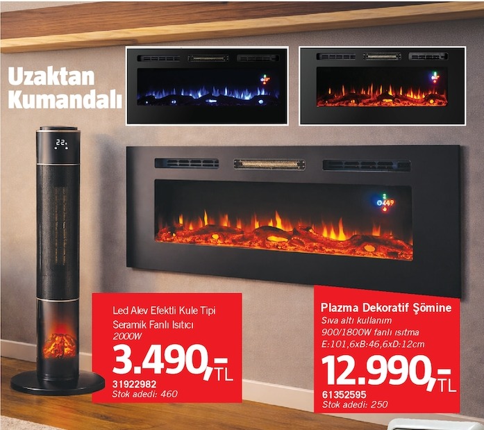 Led Alev Efektli Kule Tipi Seramik Fanlı Isıtıcı 2000W