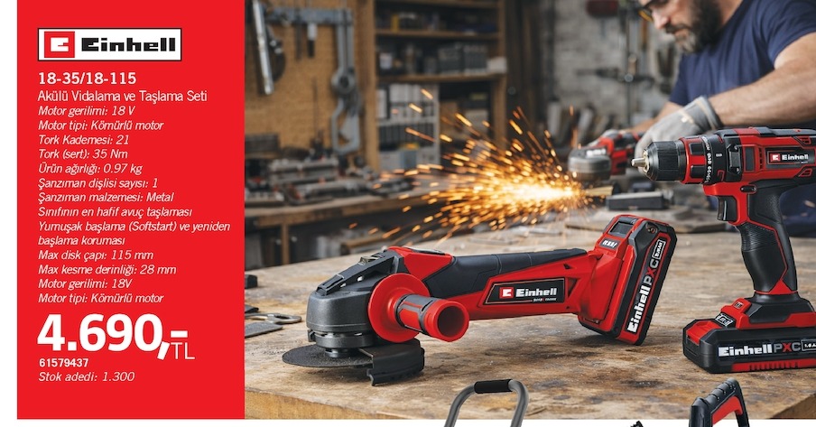 Einhell 18-35/18-115 Akülü Vidalama Ve Taşlama Seti
