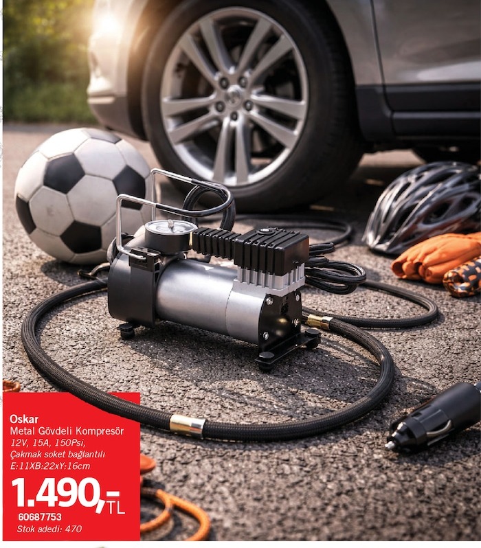 Oskar Metal Gövdeli Kompresör 12V 15A 150Psi