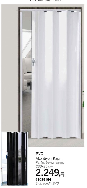 Pvc Akordiyon Kapı Parlak Beyaz, Siyah, 203X85 Cm
