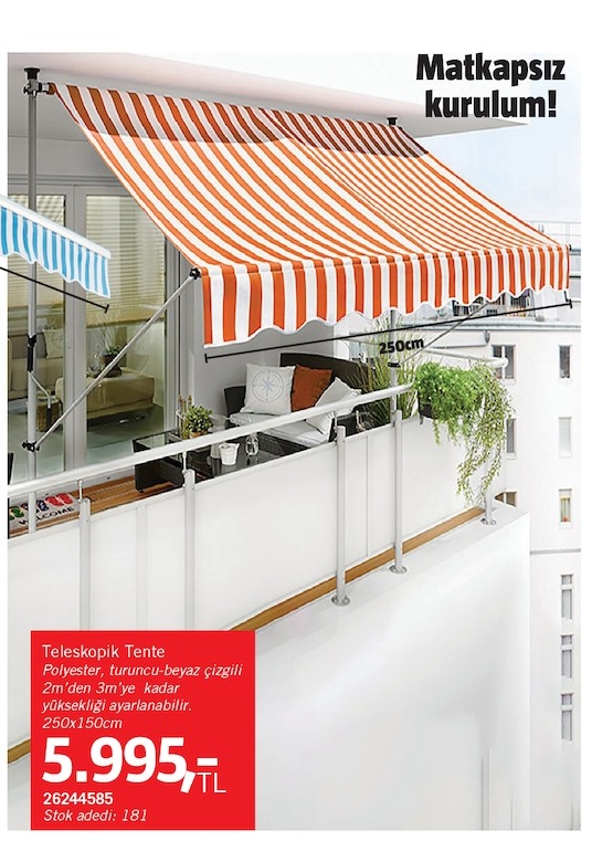 Teleskopik Tente Polyester Turuncu-Beyaz Çizgili