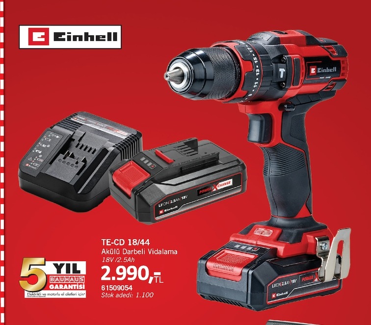 Einhell Te-Cd 18/44 Akülü Darbeli Vidalama 18V / 2.5Ah