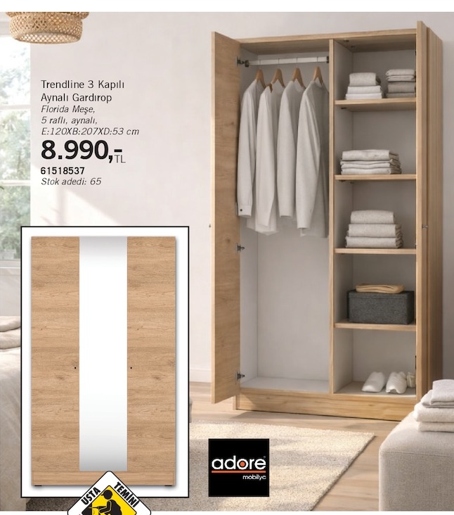 Adore Trendline 3 Kapılı Aynalı Gardırop