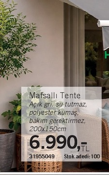 Mafsalı Tente Açık Gri, Su Tutmaz, Polyester Kumaş, Bakım Gerektirmez, 200X150Cm