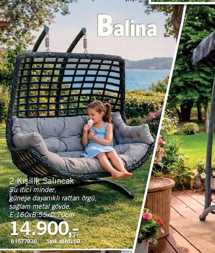 2 Kişilik Salıncak Su İtici Minder, Güneşe Dayanıklı Rattan Örgü, Sağlam Metal Gövde, 160X55X70Cm