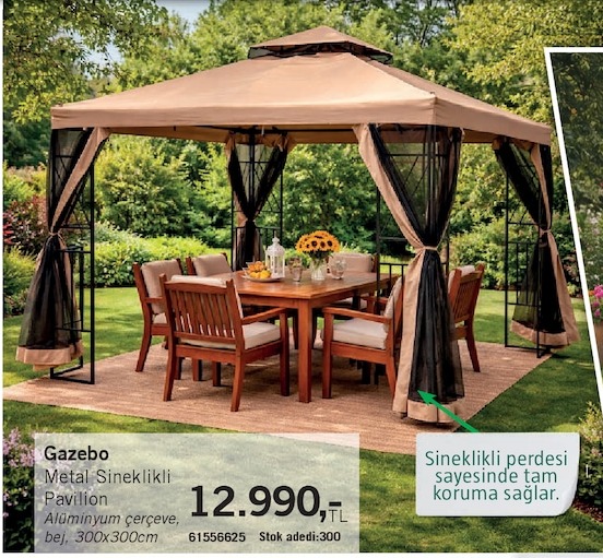 Sunfun Gazebo Metal Sinekliklis Pavillion 300X300Cm