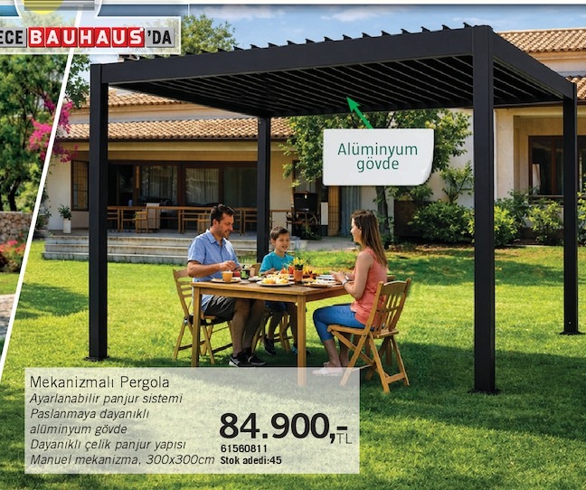 Bauhaus Mekanizmalı Pergola Ayarlanabilir Panjur Sistemi 300X300Cm