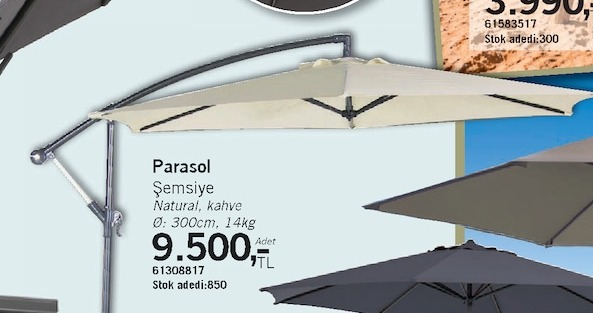 Parasol Şemsiye Natural, Kahve 300Cm, 14Kg