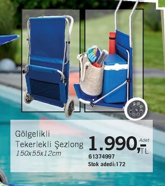 Gölgelikli Tekerlekli Şezlong 150X55X12Cm