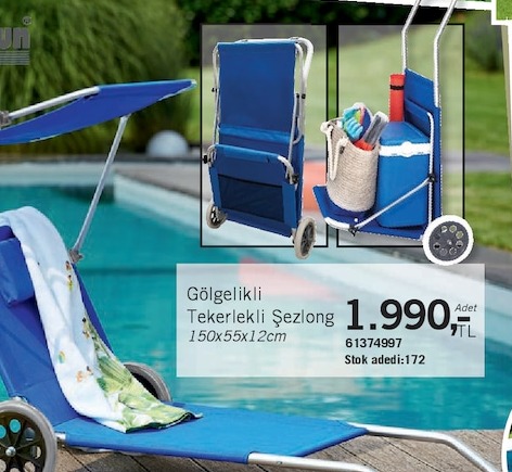 Gölgelikli Tekerlekli Şezlong 150X55X12Cm Adet
