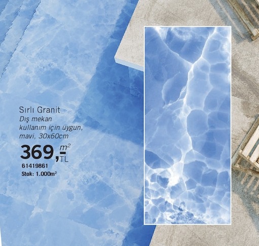 Sırlı Granit Dış Mekan Mavi 30X60Cm 1 M²