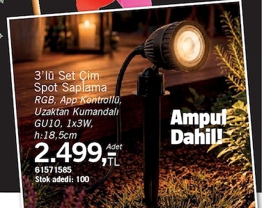 3'Lü Set Çim Spot Saplama Rgb, App Kontrollü, Uzaktan Kumandalı