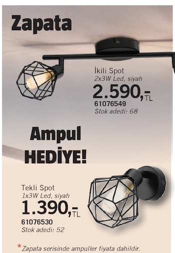 Zapata İkili Spot 2X3W Led, Siyah