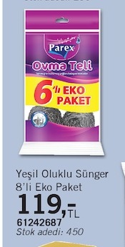Parex Yeşil Oluklu Sünger 8'Li Eko Paket