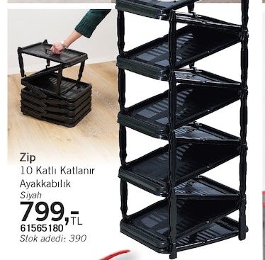 Zip 10 Katlı Kaplanır Ayakkabılık, Siyah