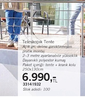 Teleskopik Tente 250X130Cm