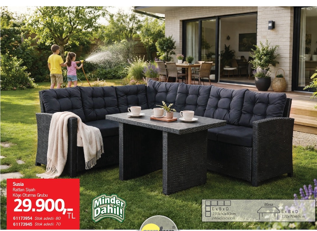 Susia Rattan Siyah Köşe Oturma Grubu
