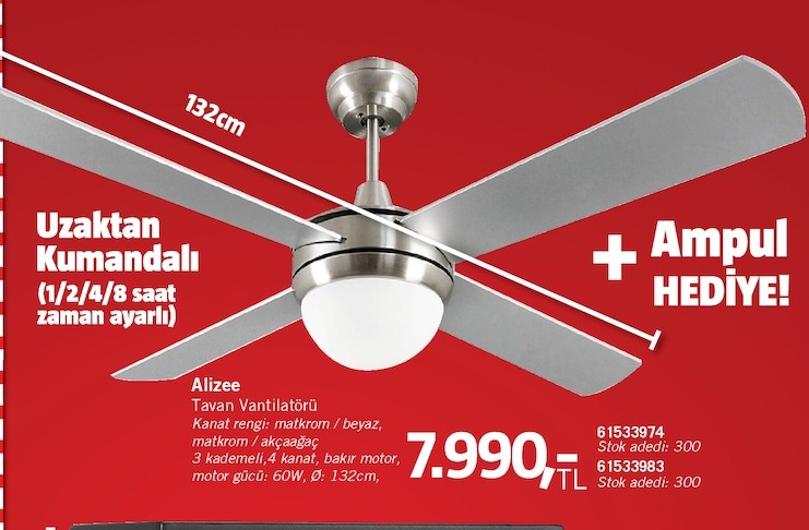 Alizee Tavan Vantilatörü 132Cm