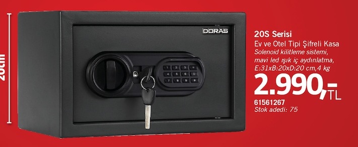Doras Ev Ve Otel Tipi Şifreli Kasa 20Cm