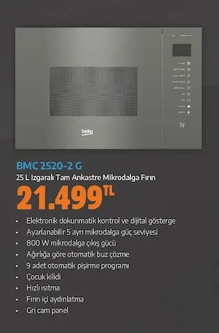 Beko Bmc 2520-2 G 25 L Izgaralı Tam Ankastre Mikrodalga Fırın