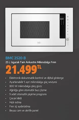 Beko Bmc 2520 B 25 L Izgaralı Tam Ankastre Mikrodalga Fırın