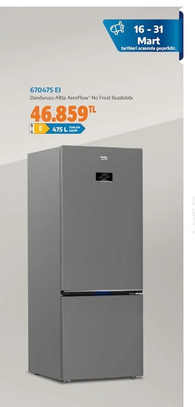 670475 Eı Dondurucu Altta Aeroflow No Frost Buzdolabı