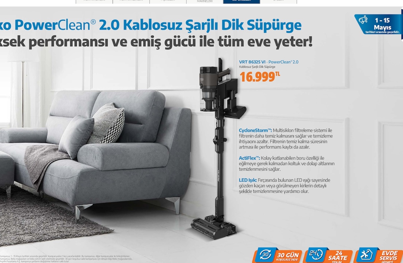 Beko Powerclean 2.0 Kablosuz Şarjlı Dik Süpürge