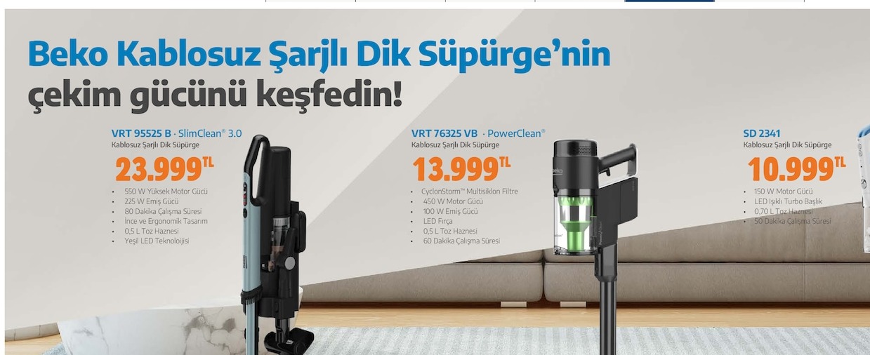 Beko Vrt 95525 B Slimclean 3.0 Kablosuz Şarjlı Dik Süpürge