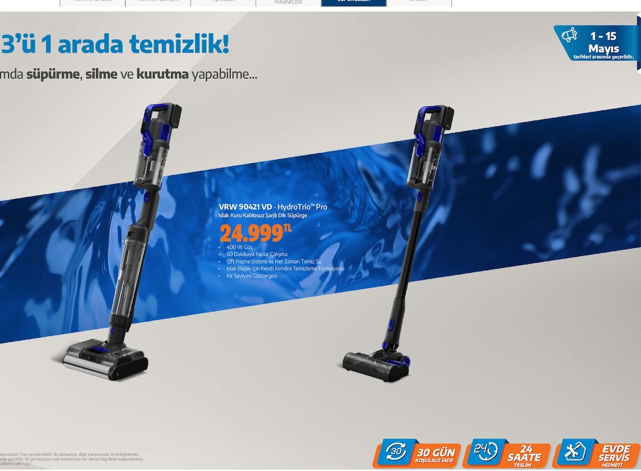 Vrw 90421 Vd Hydro Trio Pro Islak Kuru Kablosuz Şarjlı Dik Süpürge