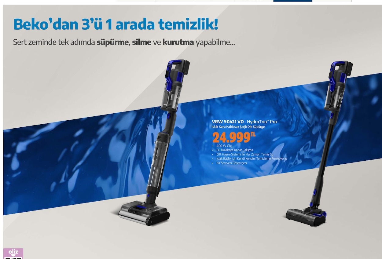 Vrw 90421 Vd Hydro Trio Pro Islak Kuru Kablosuz Şarjlı Dik Süpürge