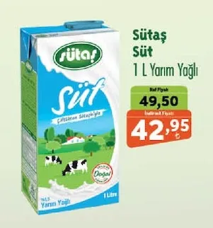 Sütaş Süt 1 L Yarım Yağlı