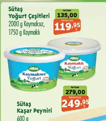 Sütaş Yoğurt Çeşitleri 2000 G Kaymaksız, 1750 G Kaymaklı