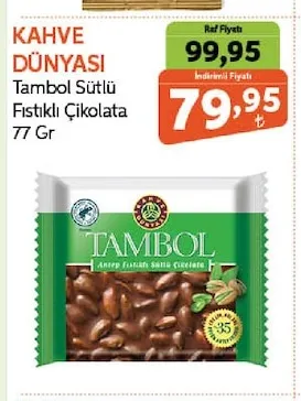 Kahve Dünyasi Tambol Sütlü Fıstıklı Çikolata 77 Gr